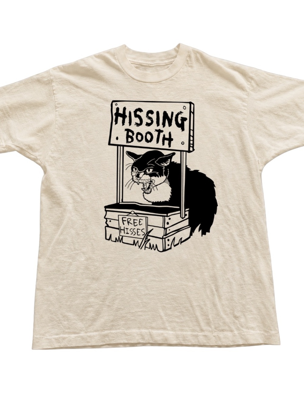 Gildan Off White Short Sleeve Tee with Black 'Hissing Booth' Cat Graphic